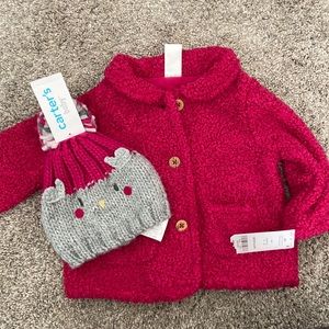 NWT Carter’s Baby Sherpa Cardigan Jacket and Hat Set